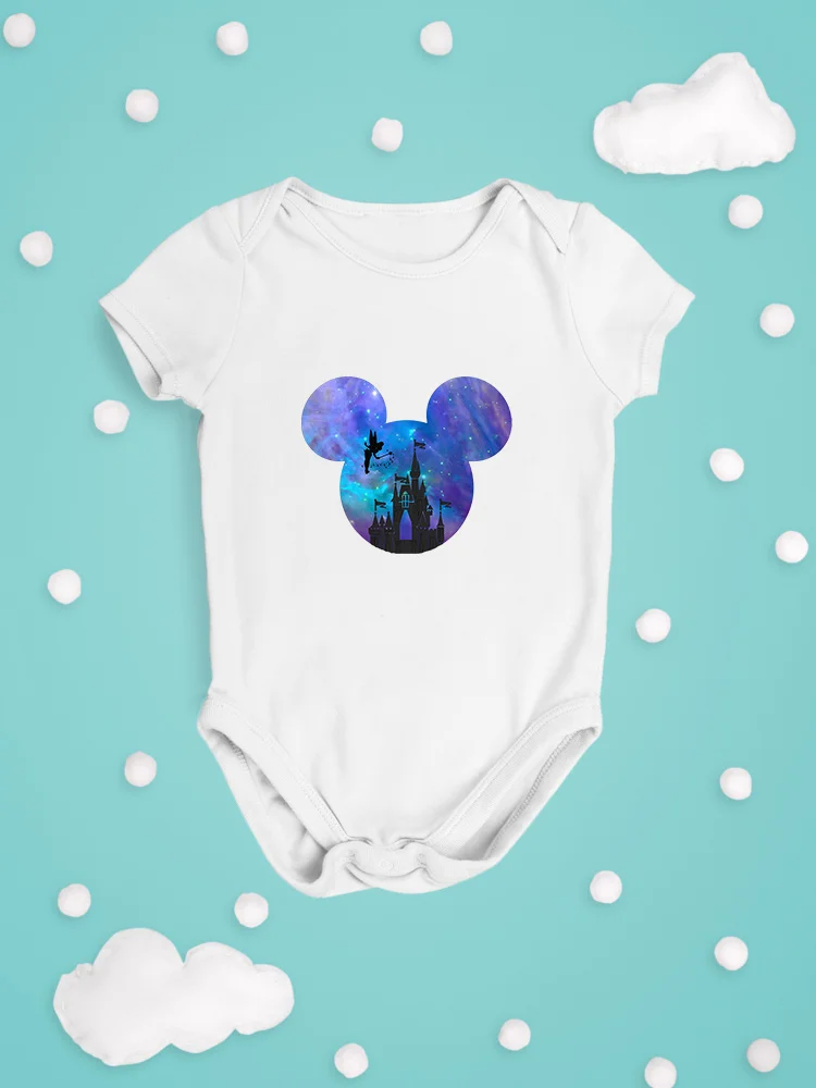 

Комбинезон Tinker Bell Castle Angel Girls с принтом Disney Микки Мауса, летняя улица, боди с короткими рукавами, милая детская одежда, комбинезоны