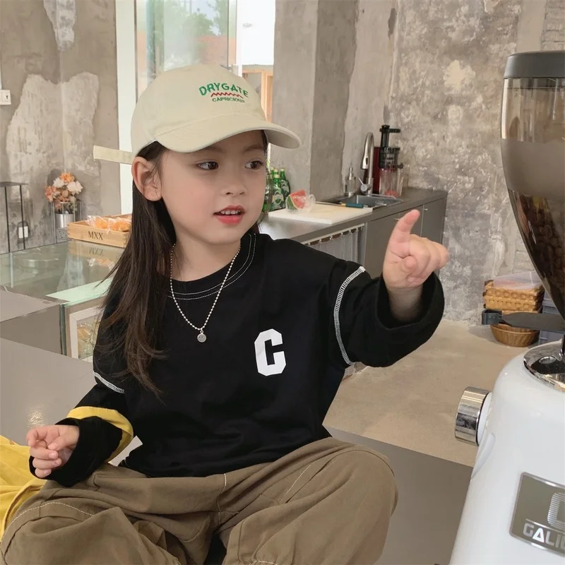 Spring Autumn unisex letter printed long sleeve Tees Boys and Girls cotton loose T shirts