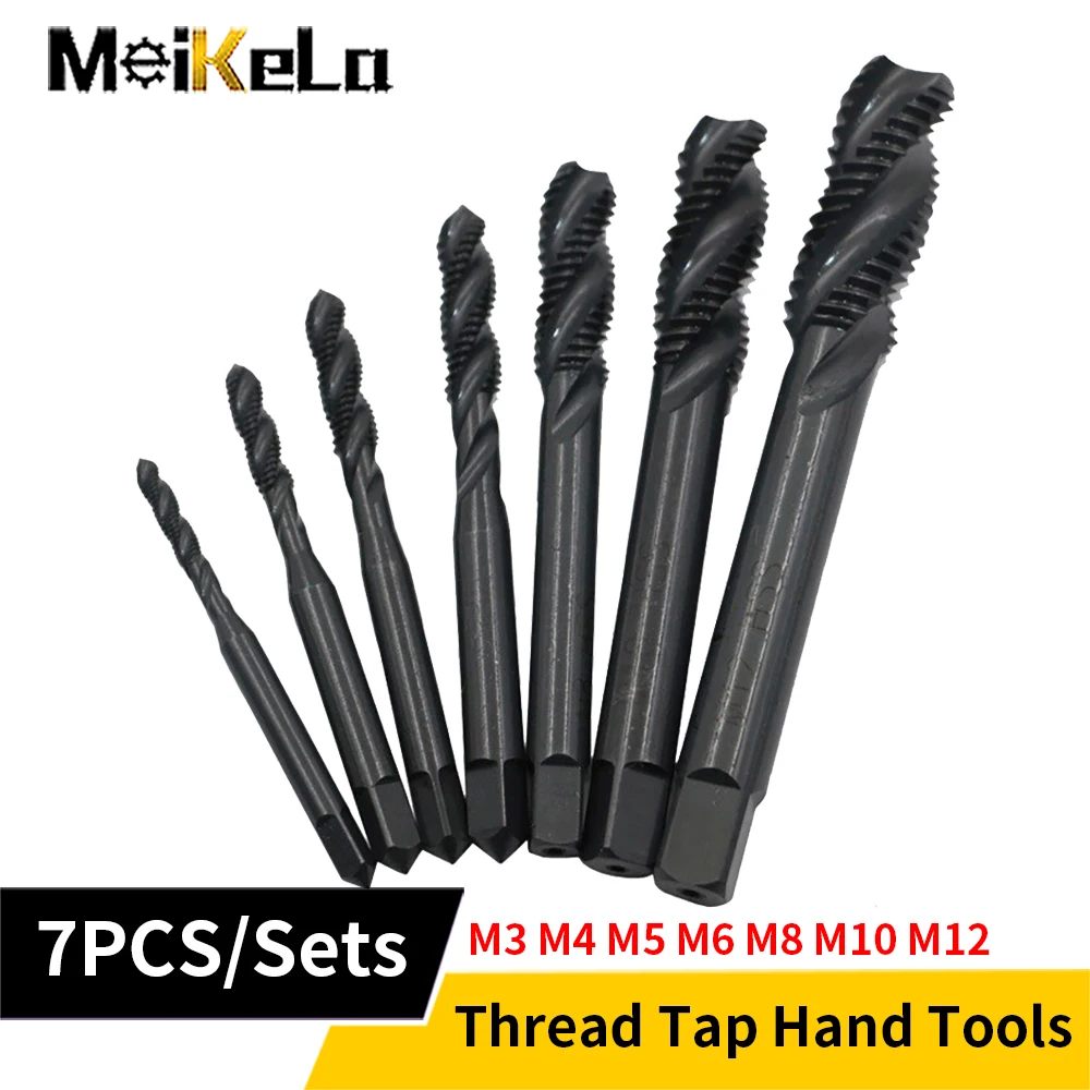 Meikel HSS Nitriding 7PCS/Sets Screw Tap Drill Bit M3 M4 M5 M6 M8 M10 M12 Metric Straight Flute Thread Tap Hand Tools