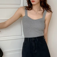 sexy slim knitted ice silk sling 2022 women summer bottoming v neck solid color sleeveless sweater tank top knitted sleeveless