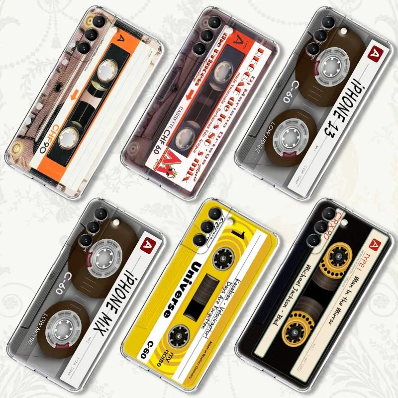 

Retro Music Cassette Tape Vintage Style Transparent Case for Samsung Galaxy S22 S21 S20 FE S 22 Ultra S10 S9 Plus 5G Cover Coque