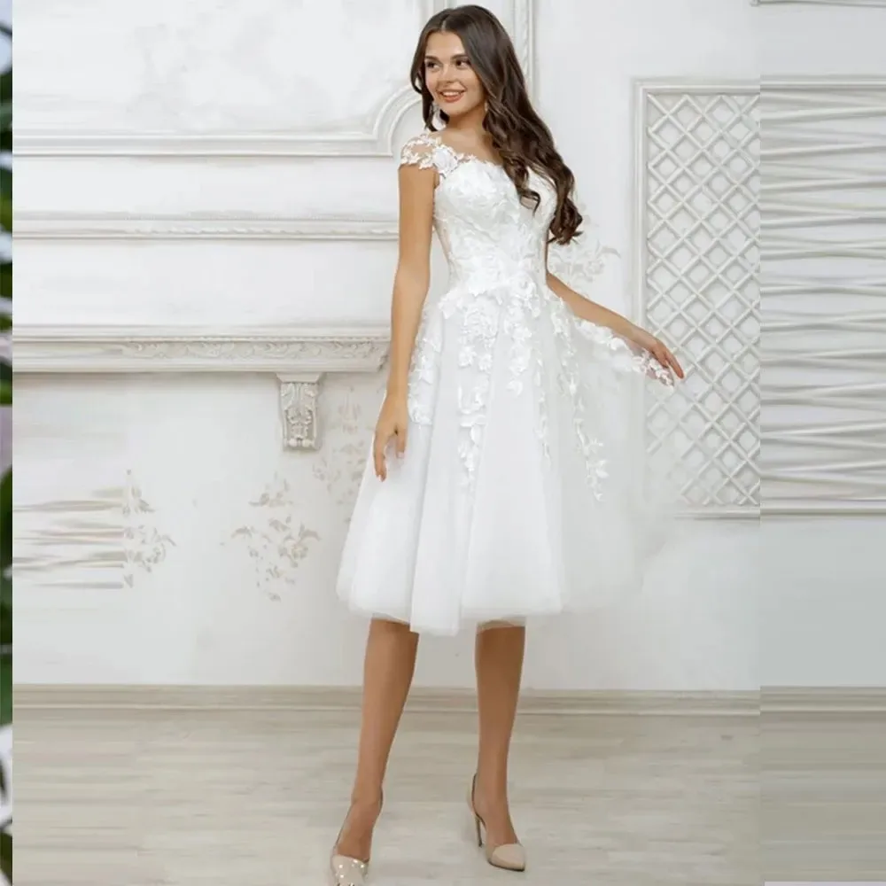 

Short Princess Wedding Dresses Cap Sleeve Lace Appliques Sweetheart Bride Gown for Woman Fall Bridal Robe Vestido De Novia