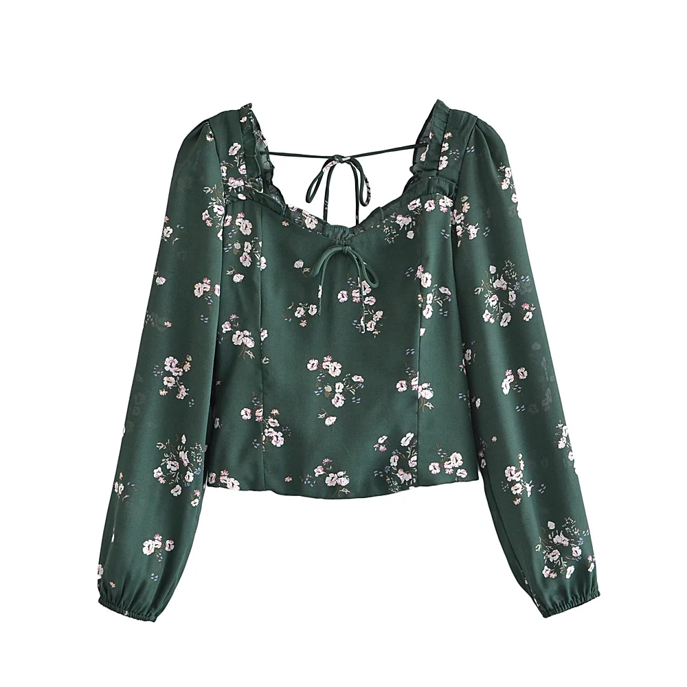 

Женская небольшая рубашка с цветочным принтом в стиле ретро, облегающий Топ с длинным рукавом, сексуальная Элегантная блузка-футляр