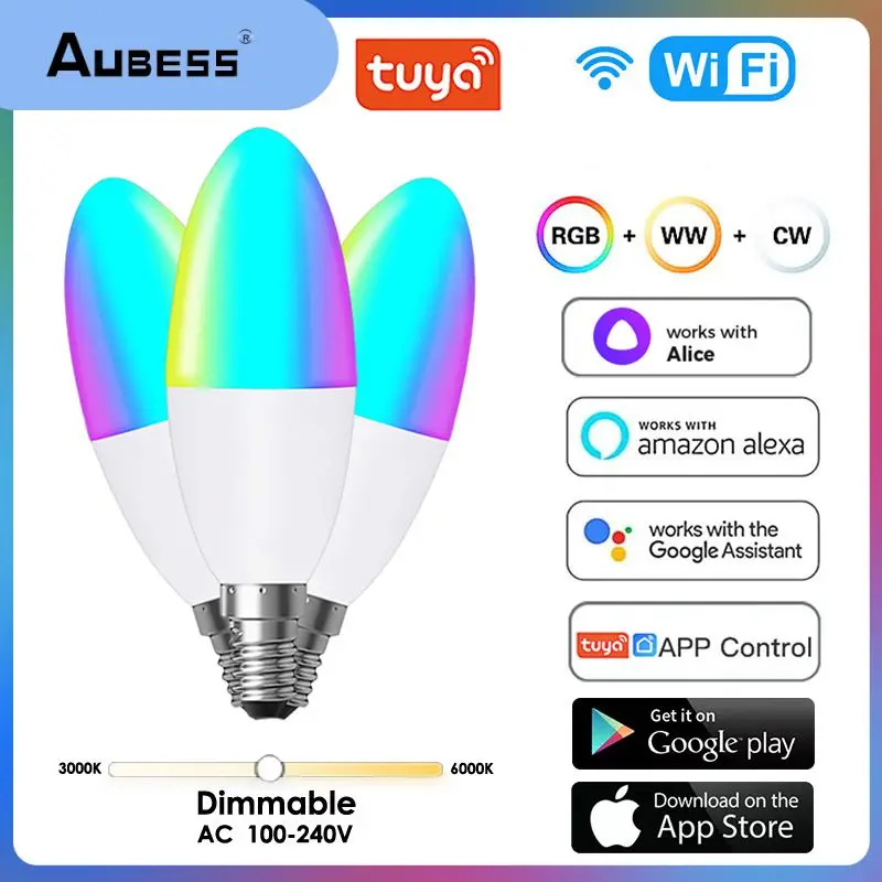 Diy Color Dimmable Wifi Smart Light Bulb Tuya Wifi Candelabra Lamp 5w Voice Control Tuya Smart Lamp With Alexa Google Home Alice