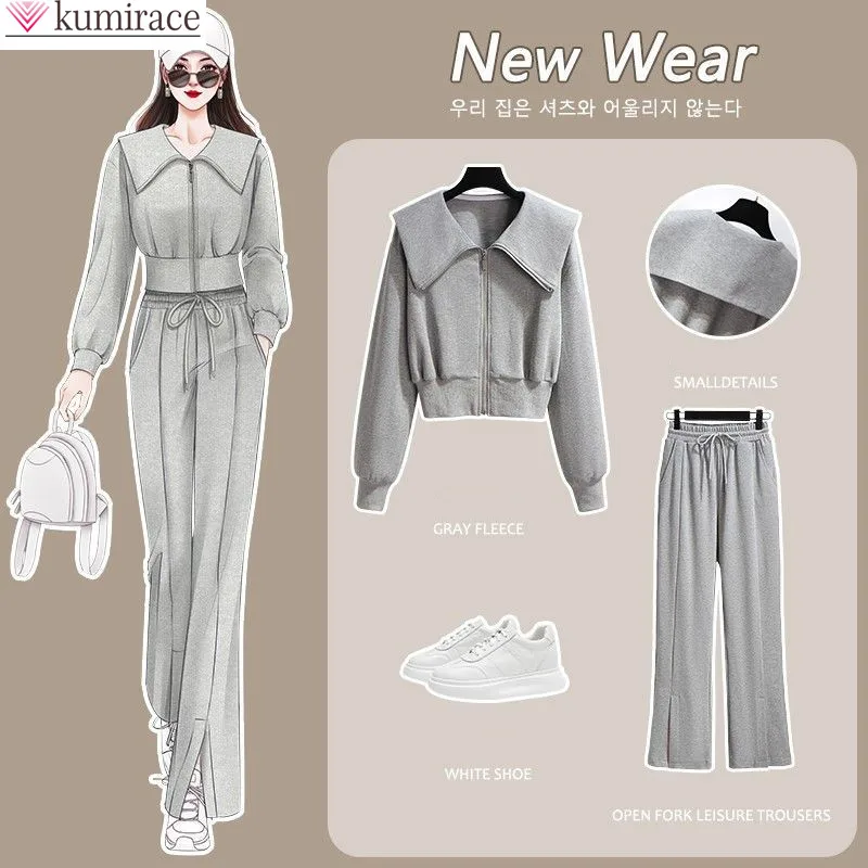 

Large Size Ladies Fleece Suit Leisure Sports Clothes in 2022 New Web Celebrity Fashion Fried Street Spring Female Two-piece Suit