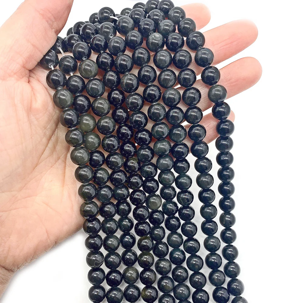 

Natural Stone Round Obsidian Necklace Beads 6mm8mm10mm Charm Jewelry For DIY Necklace Bracelet Earring Accessories Length 38cm