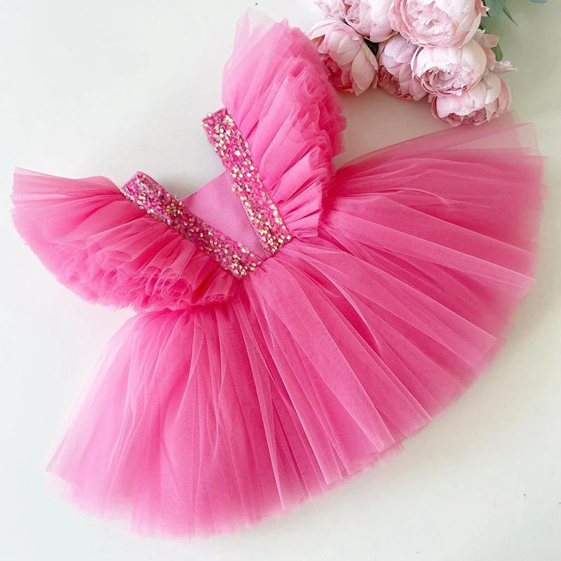 

Dress For Girls Princess Party Tutu Sequin Bowknot Clothes Kids Elegant Wedding Birthday Prom Gown Children Christmas Costume