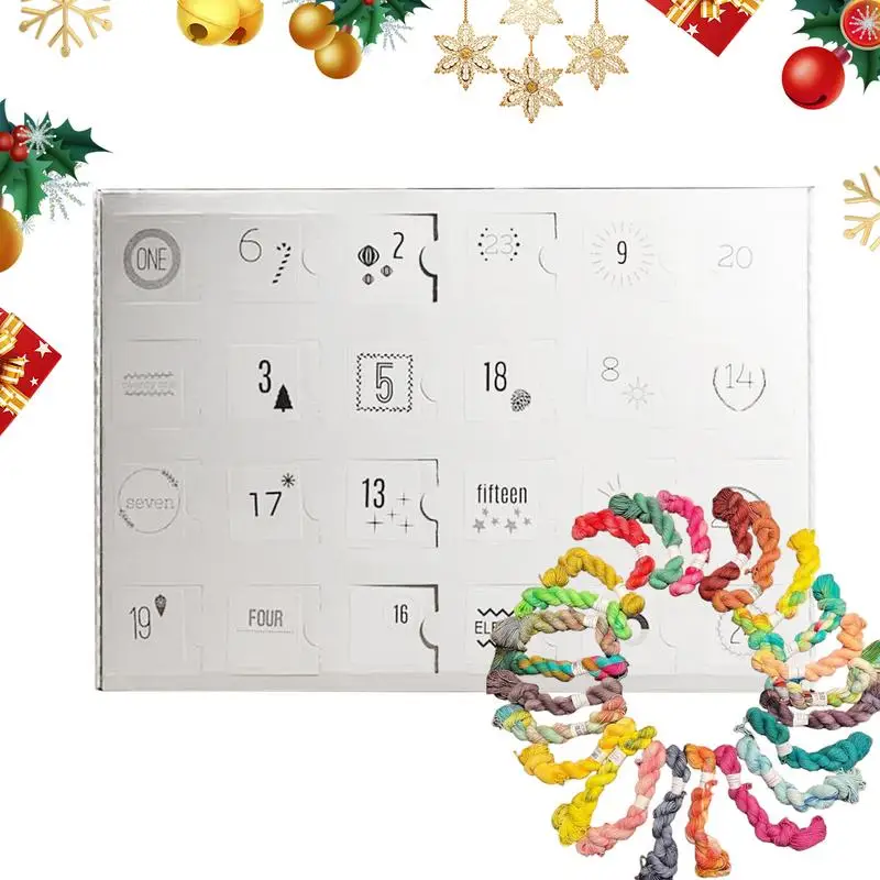 Адвент-календарь из пряжи на 2024 год вязаный крючком шерстяной 24-дневный