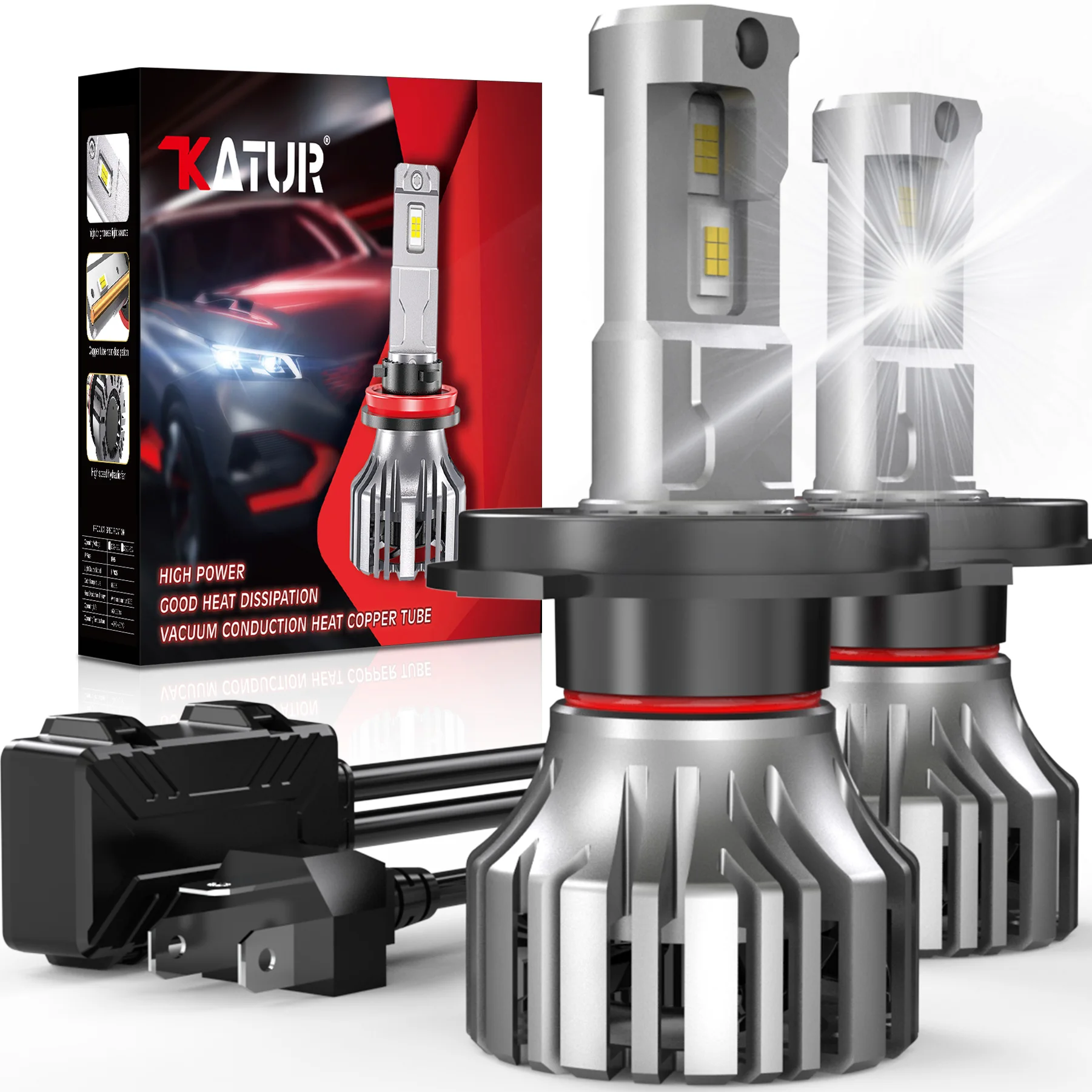 Katur 2 шт. супер яркие лампы H4 автомобильная фара Canbus белая 6500 лм 2000 K дальний и