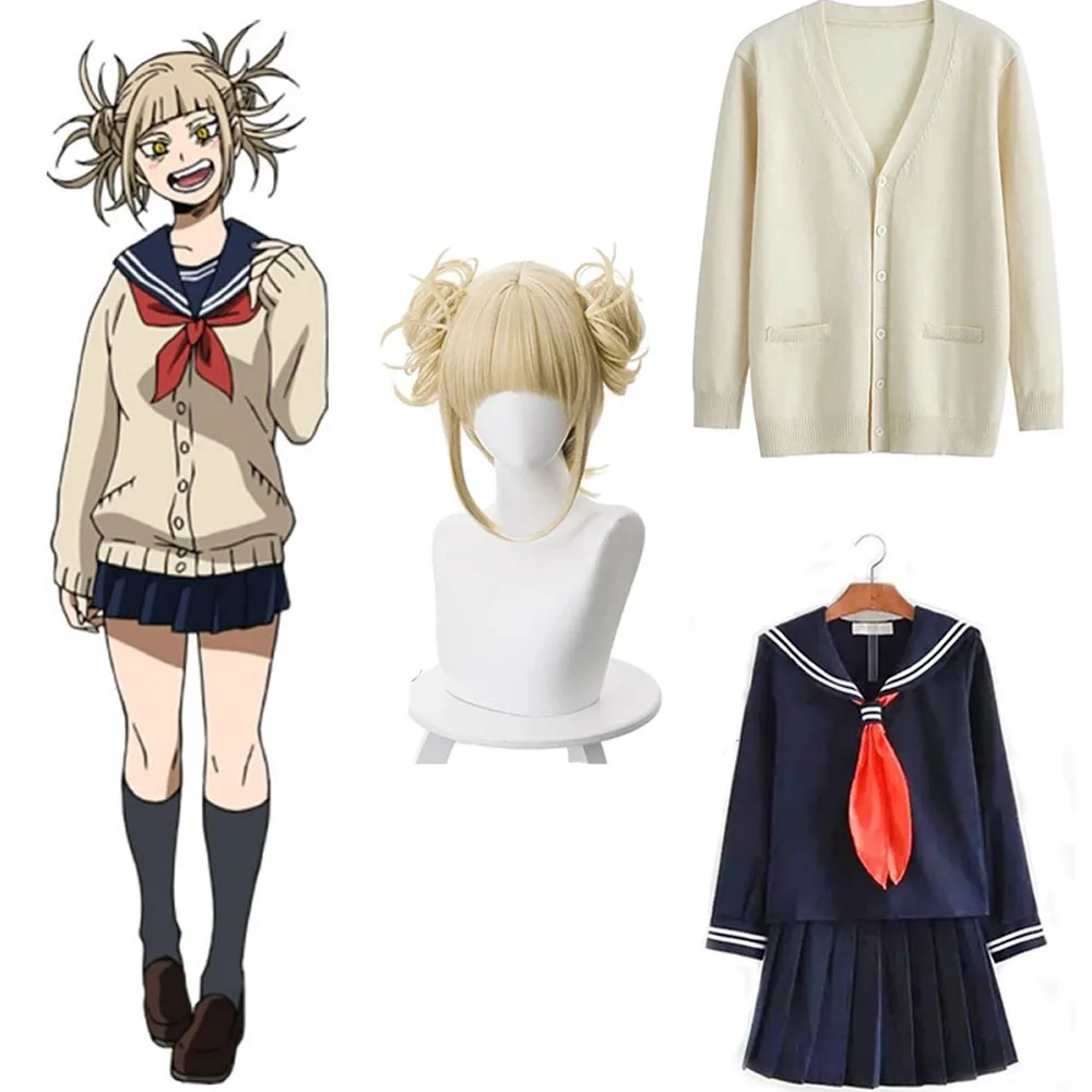 

Anime My Hero Academia Cosplay Disfraz Halloween Costume Boku No Hero Academia Himiko Toga JK Uniform Sweater Coat Wig Costumes