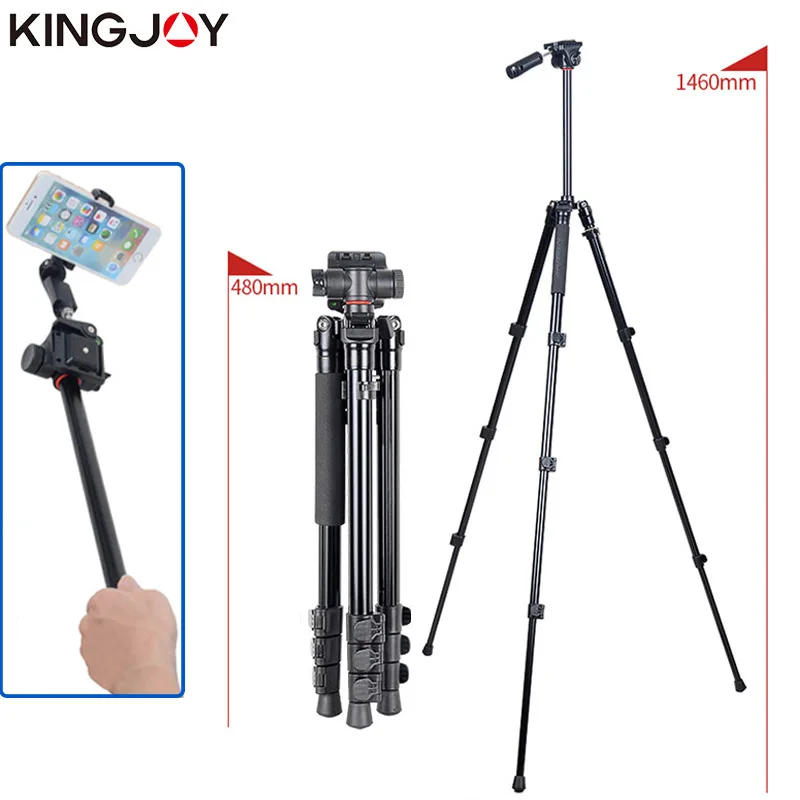 KINGJOY BT-158 Professional Portable Tripod Kit With Selfie Stick Monopod Stand For Travel DSLR Camera Photographic Lightweight
