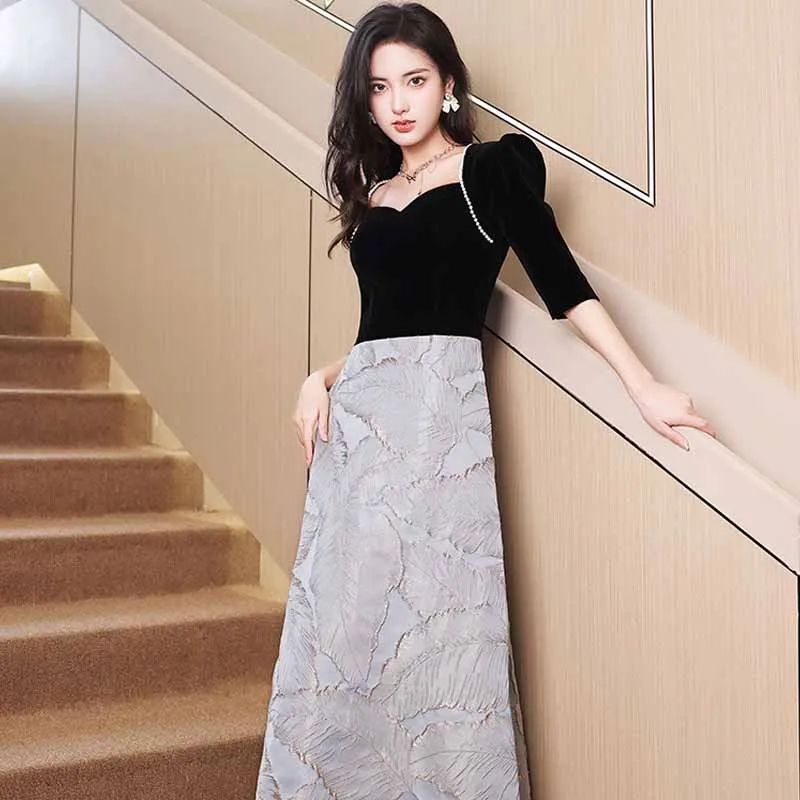 Женское бархатное вечернее платье Элегантное Длинное с квадратным вырезом во