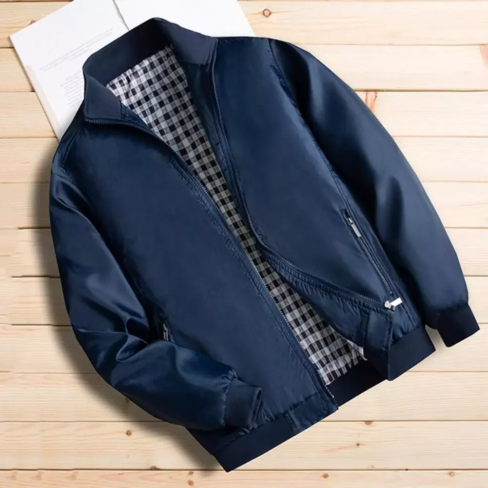 

NEW 2023 Autumn Casual Solid Men's Bomber Jacket Men Stand Collar Overcoat Streetwear Baseball Coats Teachwear