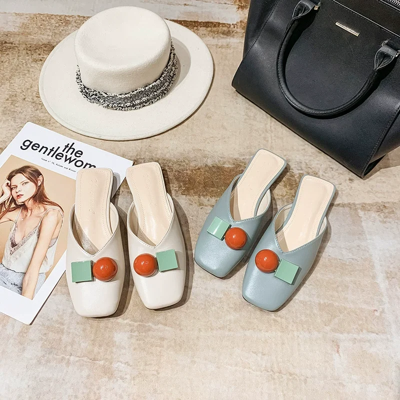 

Lazy Slippers Women's Outer Wear New Spring And Summer Fashion Street Baotou Flat Half Drag Women's Shoes