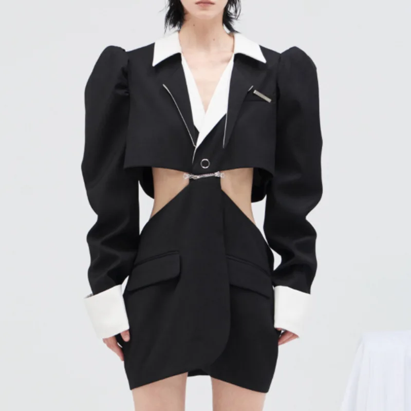 New 2022 Vintage Solid black Hollow Out Blazer coats For Women Notched Long Sleeve Casual jackets