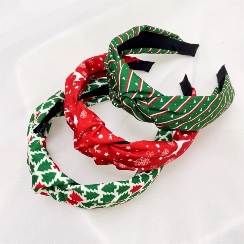 

Soft Headbands for Women Elastic Nonslip Headbands with Christmas Printing Knot Headband for Women Photography Makeup