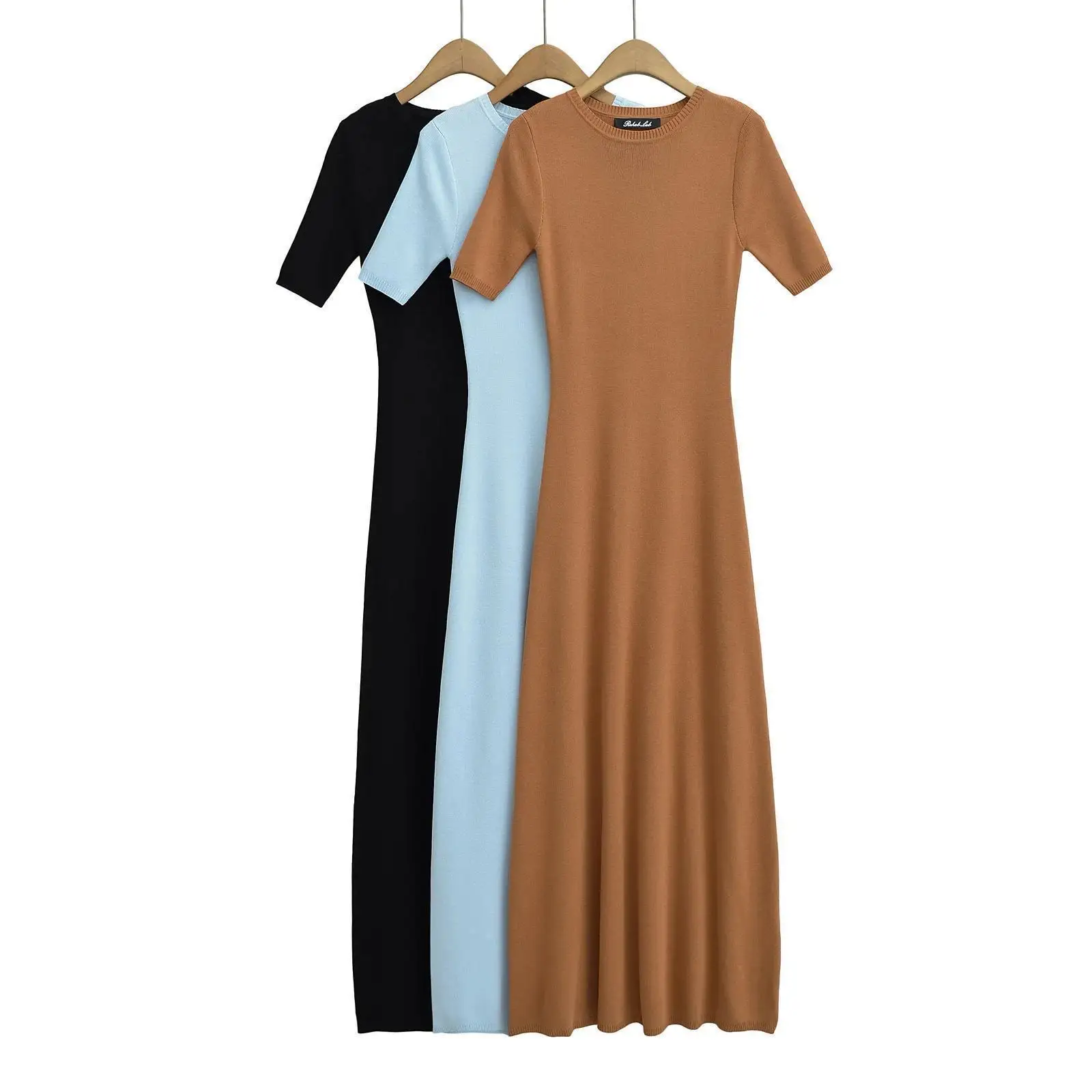 Женское платье макси с круглым вырезом и коротким рукавом летние эластичные