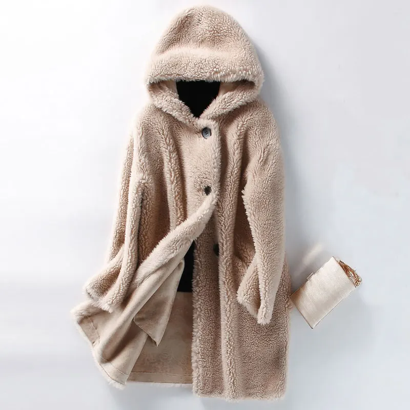 Winter Women Fur Coat Thick Warm Loose Coat Women Wool Fur Coat Long Sleeve Single Breasting Solid Hooded Jackets Femme Overcoat