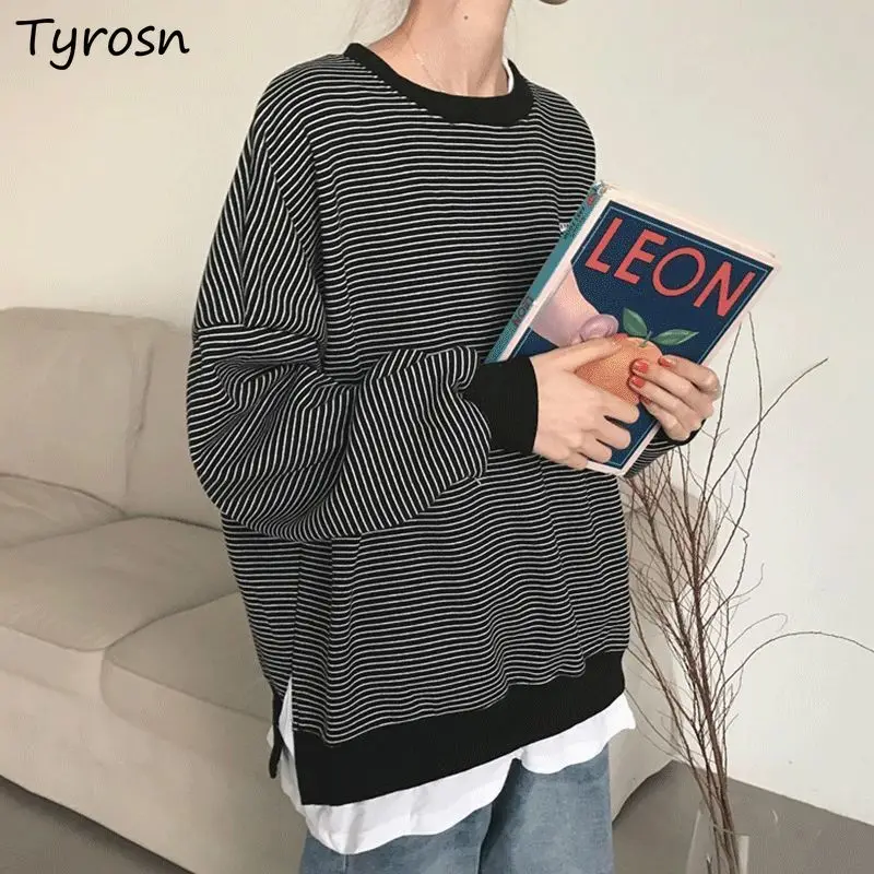 

Hoodies Women Patchwork Fake Two Piece Clothing Bf Style Streetwear Leisure Fashionable Chic Hipsters Retro All-match Harajuku