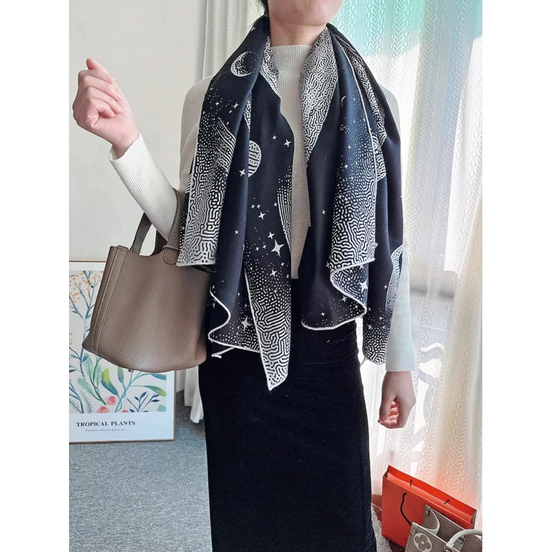 Шаль Moon из кашемира и шелка хиджаб женская одежда шарфы женские зимние 2024