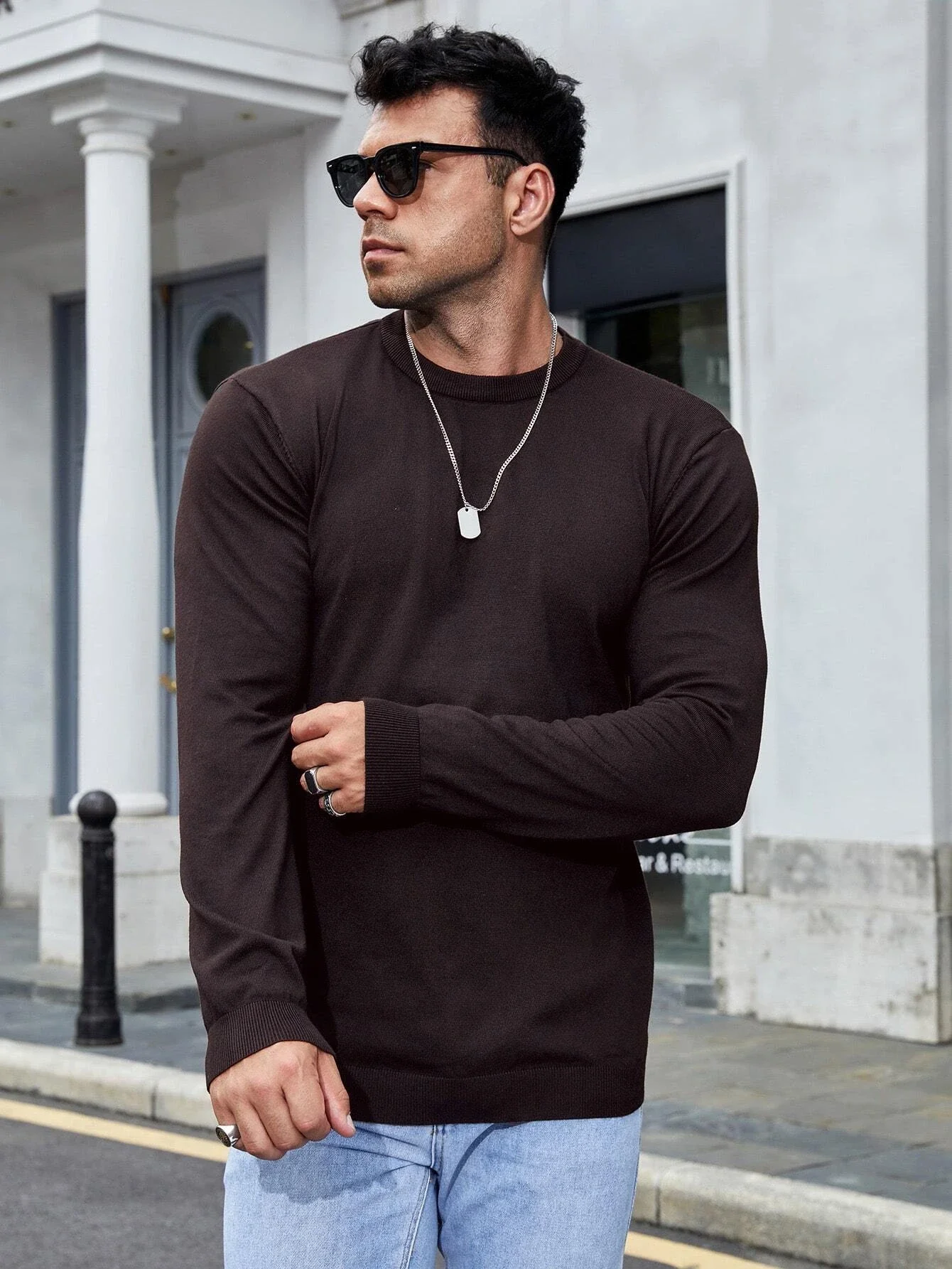 

New in Solid Round Neck Sweater trapstar y2k hoodies jacket sweater jeans cheap items with free shipping
