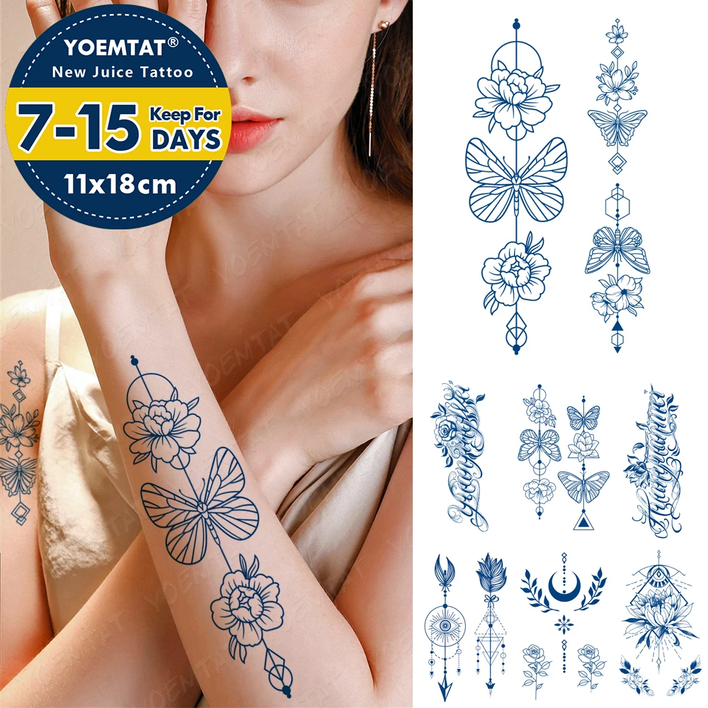 

Semi-Permanent Herbal Lasting Ink Waterproof Temporary Tattoo Sticker Butterfly Peony Rose Flower Tatto Arm Body Art Fake Tatoo