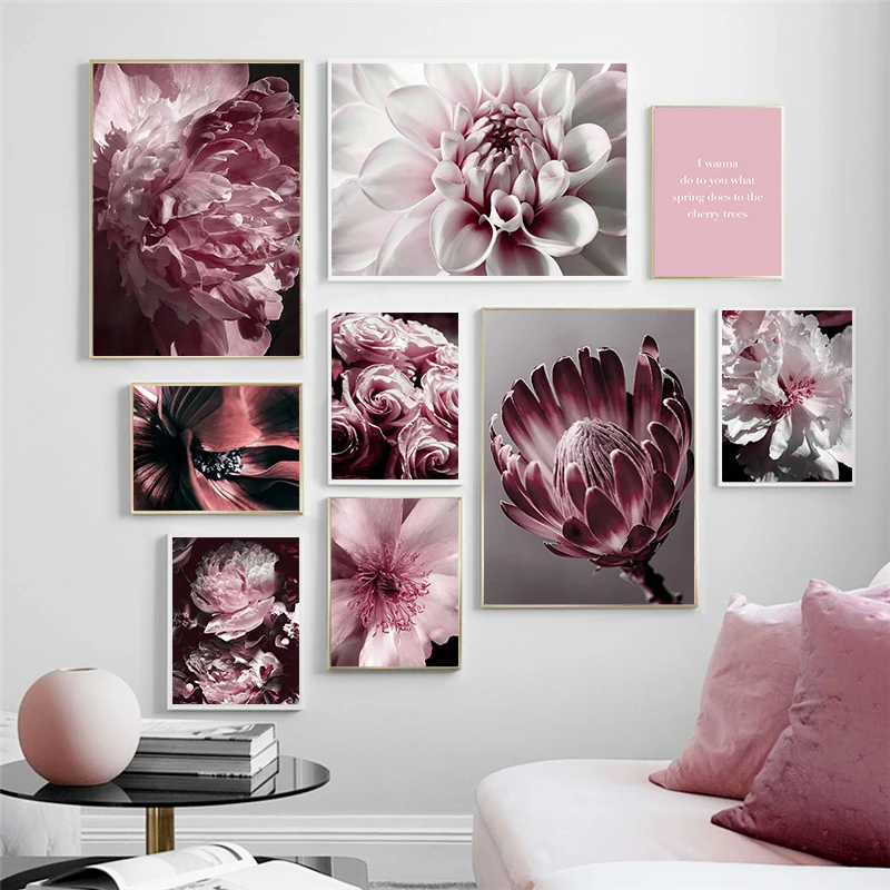 

Pink Flowers Paintings Peony Wall Art Posters Stamen Canvas Print Plant Poster Nordic Wall Pictures For Girl Bedroom Decoration