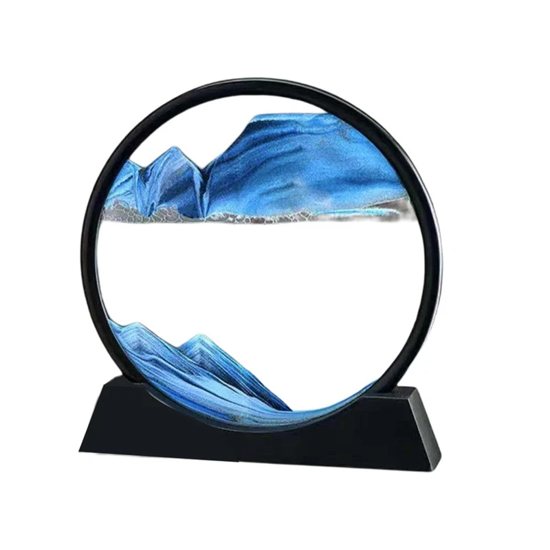 

Moving Sand Art Picture Round Glass 3D Hourglass Deep Sea Sandscape In Motion Display Flowing Sand Frame