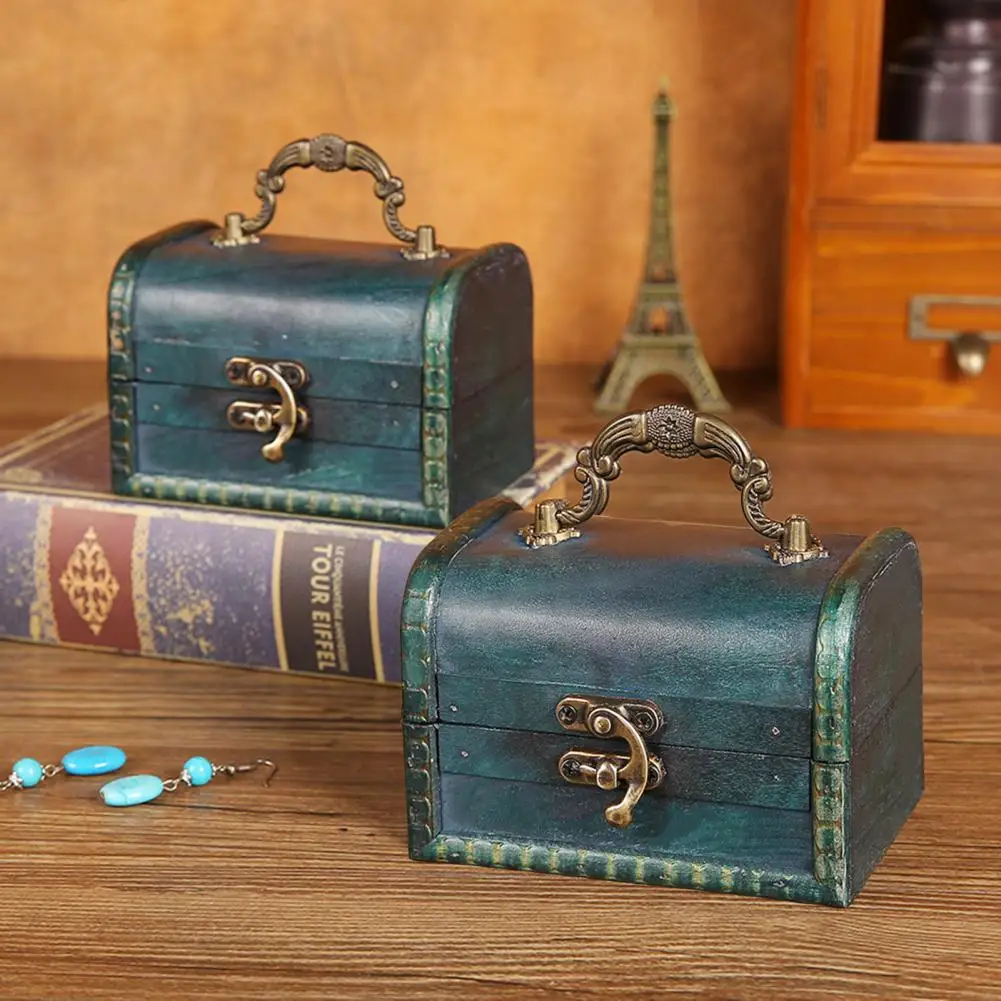 Great Earrings Storage Box  Antique Style Eco-friendly Jewelry Box  Retro Treasure Chest with Lock images - 6
