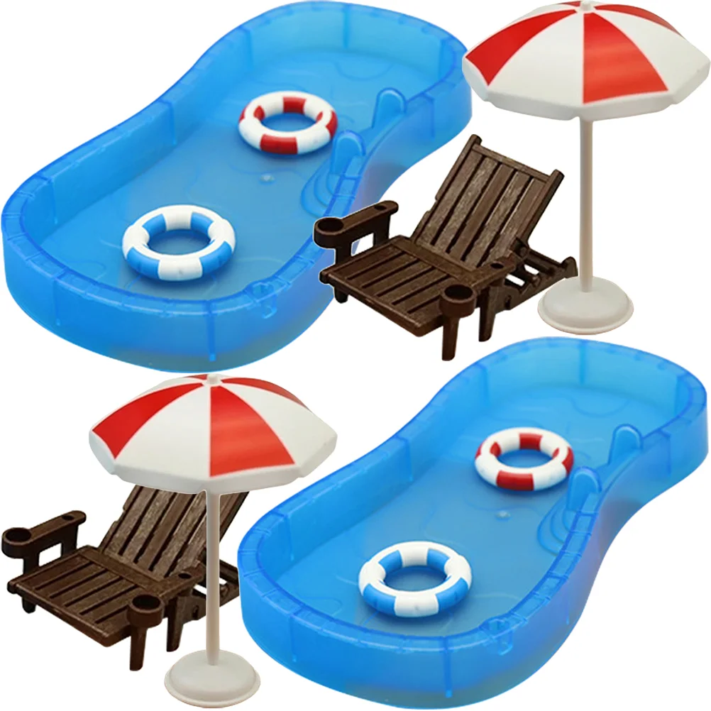 

2 Sets House Ornaments Scene Layout Mini Swimming Pool Swim Ring Chair Umbrella