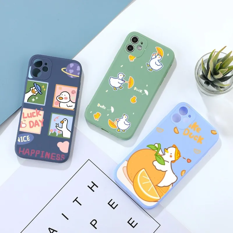 

Мультяшный милый белый креативный чехол для телефона с изображением утки для IPhone 11 12 13 Pro Max X XR XSMax 6 6S 7 8 Plus, мягкий цветной чехол для телефона
