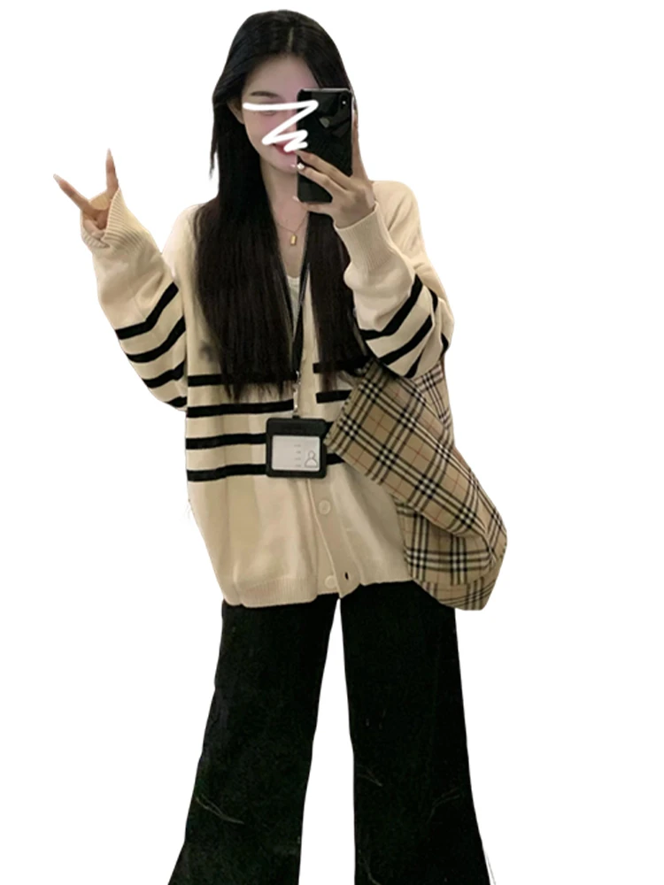 Полосатый свитер Idle Sle High Sense вязаный кардиган верхняя одежда женская осень и зима