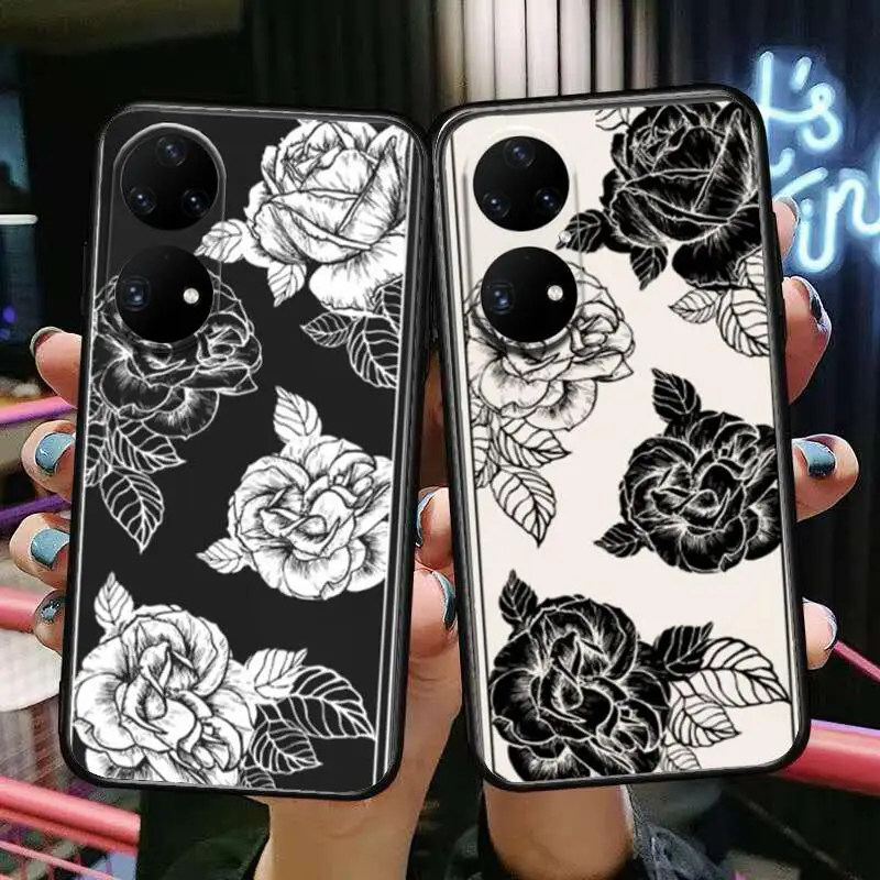 

Black and white retro oil painting Phone Case For Huawei p50 P40 p30 P20 10 9 8 Lite E Pro Plus Black Etui Coque Painting Hoesje