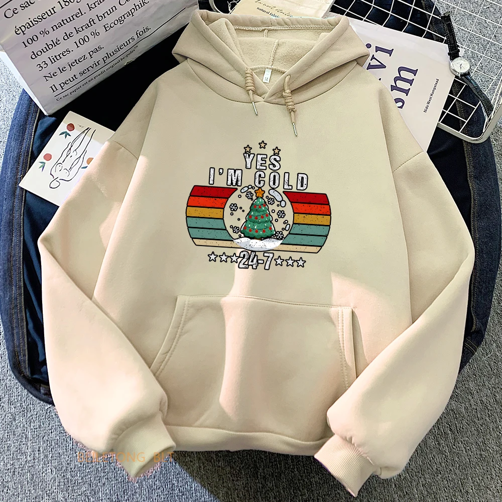 

Yes I'm Cold European and American Alphabet Print Hoodies Loose Hooded Sweatshirt for Women Autumn/Winter Pullovers Casual Hoody