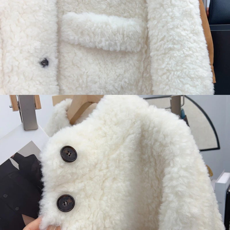 Korean Series 00% Wool Stand Collar Idle Sle Fur Integrated Outerwear Women 2024 Winter New Granular Fleece Coat