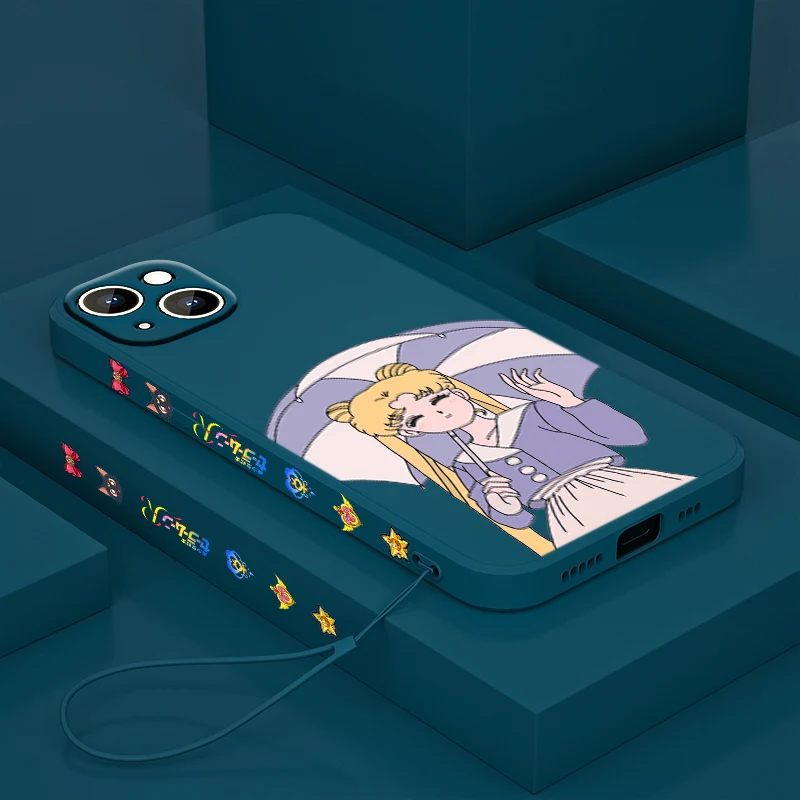 

Anime Girl Sailor Moon For Apple iPhone 13 12 Mini 11 Pro XS MAX XR X 8 7 6 Plus Liquid Left Rope Silicone Phone Case Capa Cover
