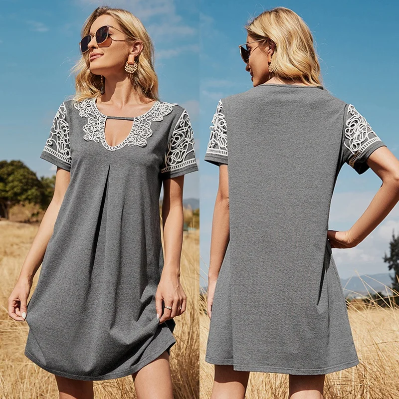 

Women's Casual V-Neck Collage Print Dress, Gray