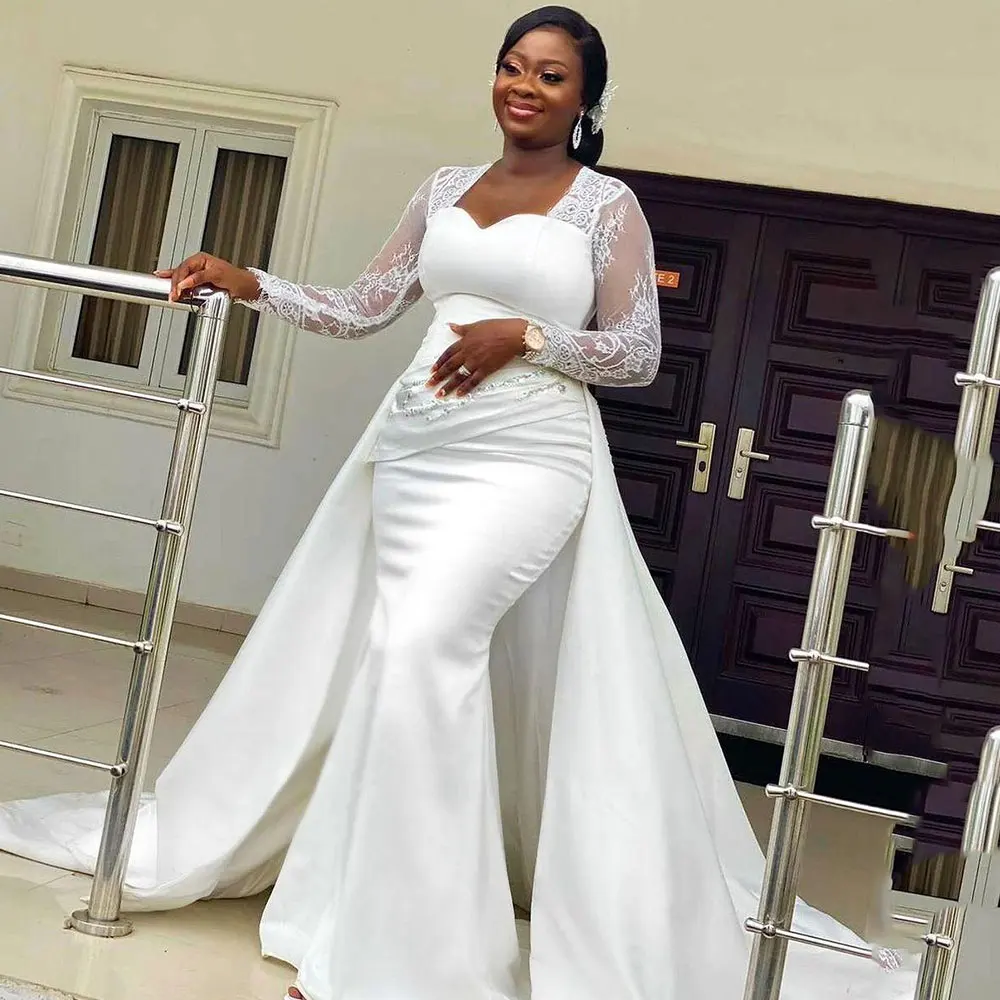 

2022 Sexy Mermaid Wedding Dresses With Detachable Tail Lace Embroidery Bridal Gowns Vestido De Novia Wedding Dresses Bride