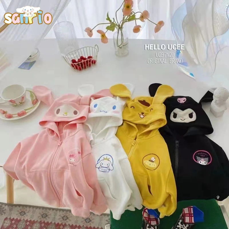 

Kawaii Sanrio My Melody Kuromi Cinnamoroll Children's Hoodie Top Cartoon Anime Girls Zipper Long Sleeve Hooded Sweatshirt Gift