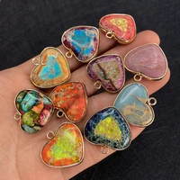 natural stone heart shaped emperor stone pendant 16x18mm charm crystal color fashion jewelry diy necklace earrings accessories