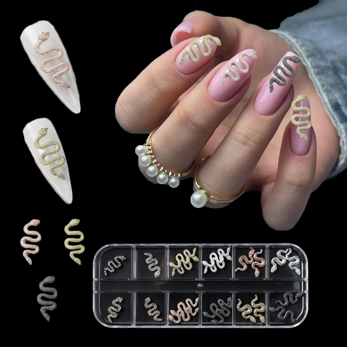 

20pcs/Box Trendy 3D Alloy Nail Art Rhinestones Maincure Decoration Multi-Colors Snakes Nails Design Charms Accessories