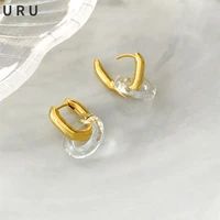modern jewelry high quality brass metal u shape earrings popular style golden plating clear resin drop earrings for party gifts