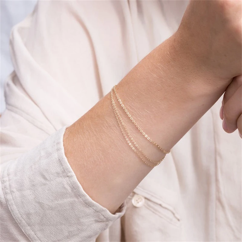 

G&D Minimalist 316L Stainless Steel Gold Color Bracelet for Women Gift Multiple Layered Thin Link Chain Bracelet Non Tarnish
