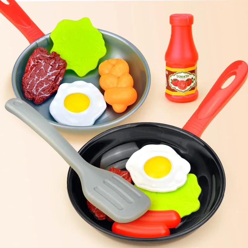 

Kitchen Food Toys 8PCS Simulation Kitchenware Play Set Pretend Play Pot Steak Vegetable Bread Hot Dog Omelette Children Girl Toy