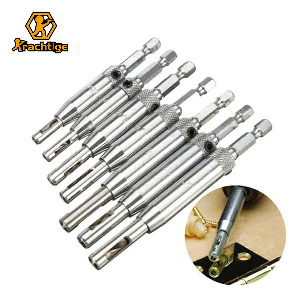 Krachitige 7pcs Hole Puncher Hinge Tapper Power Tool Core Drill Bit Set  for Doors Self Center Woodworking Tools Milling Cutter