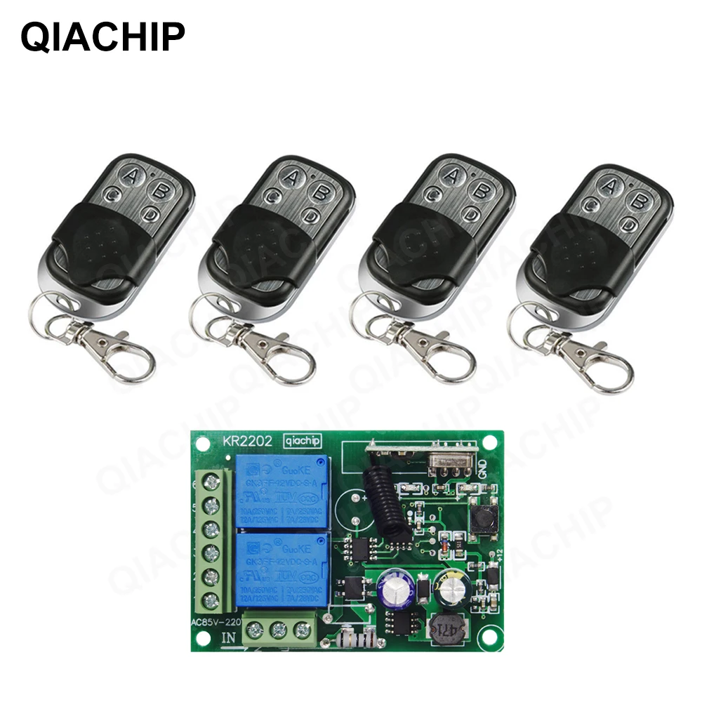 

433 Mhz Wireless Remote Control Switch AC 110V 220V 2CH Relay Receiver Module & RF 433Mhz 4 Button Controls Gate