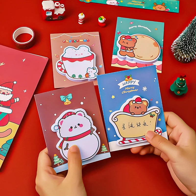 

30 Sheets Merry Christmas Sticky Notes Memo Pad Bookmarks Kawaii Snowman N Times Sticky Office Stationery Supply