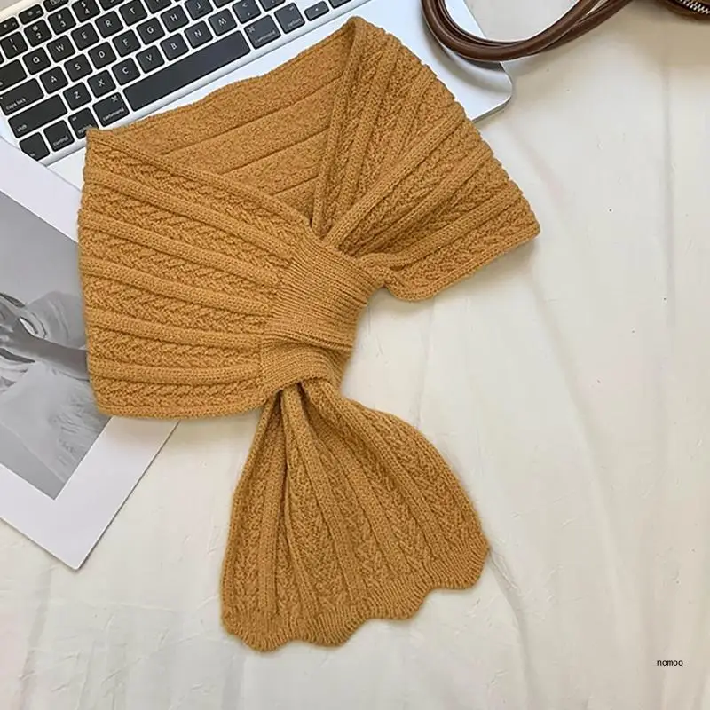 Зимний вязаный шарф унисекс мягкий теплый ребристый шейный платок однотонный