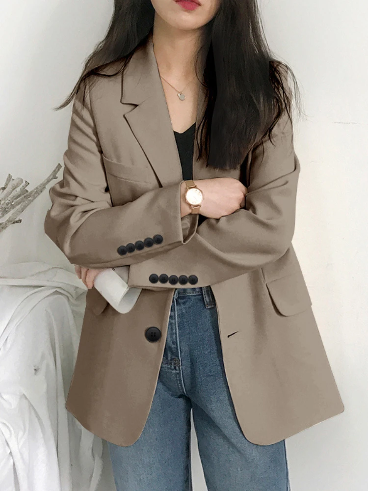 

Women Clothing spring Solid Color Pocket Single Breasted Long Sleeve Suit Fashion Elegance Commuting Overalls for Women Coats