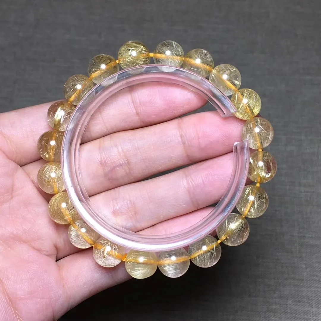 

9mm Natural Gold Hair Rutilated Quartz Bracelet Jewelry For Women Lady Men Love Gift Crystal Round Beads Gemstone Strands AAAAA